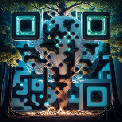 Glowing Tree Sphere Laboratory QR Code Art
