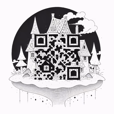 Дом-гриб в технике рисунка тушью: QR-код для временных татуировок — изображение 1