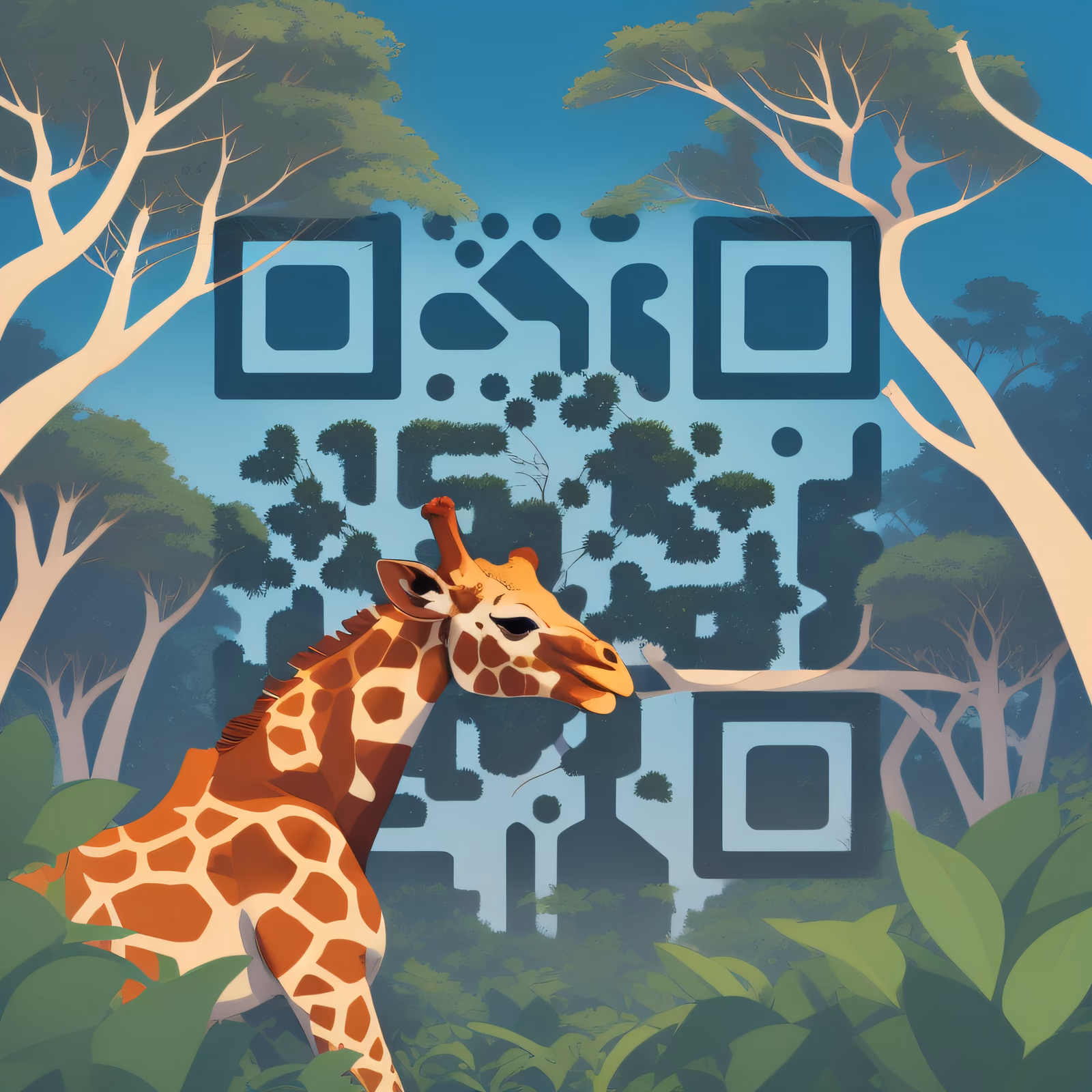 Savannah Giraffe Vector Illustration QR Code for Posters — image 1