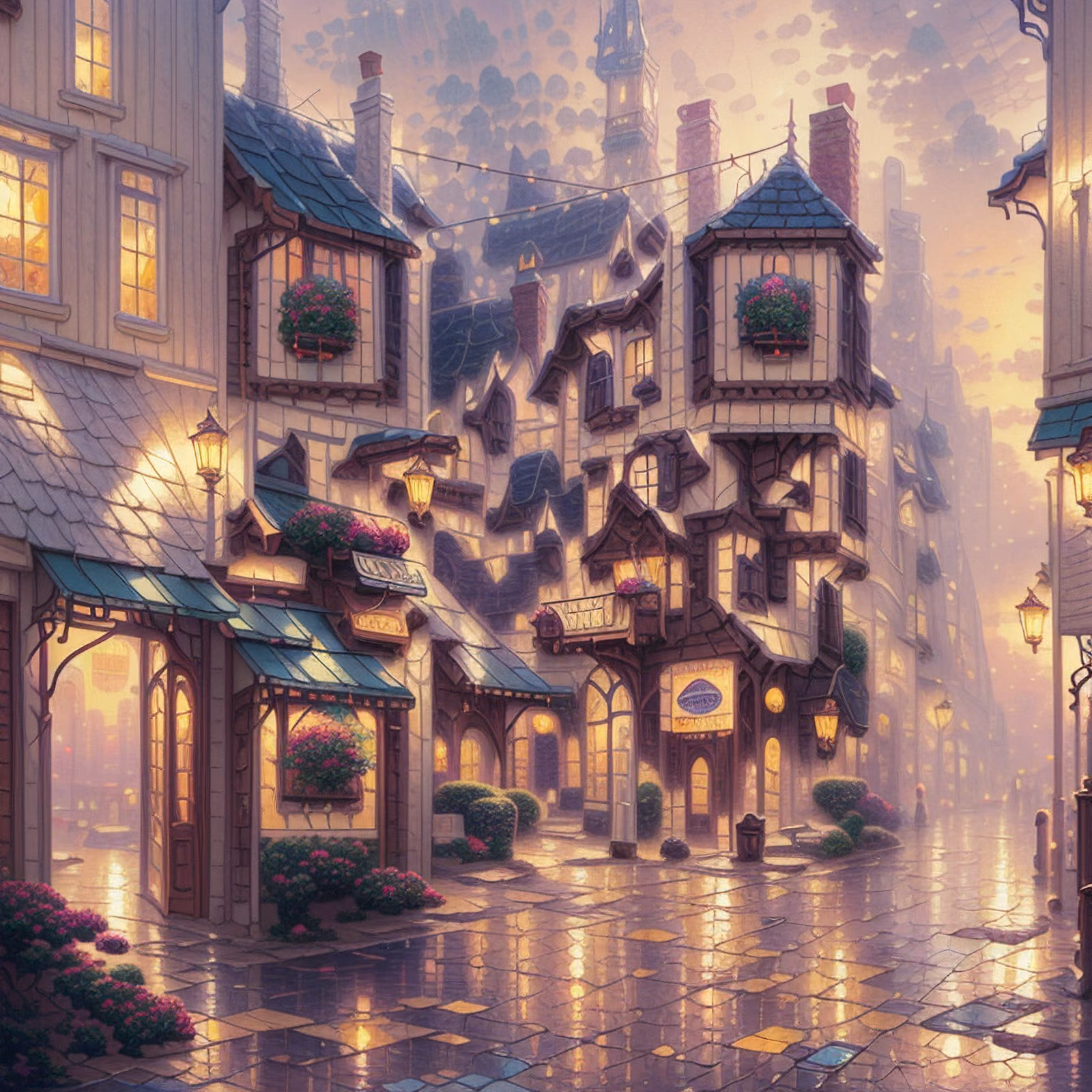 Misty Cobblestone Street Digital Painting QR Code Art — image 1