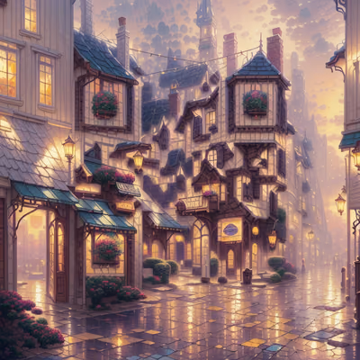 Misty Cobblestone Street Digital Painting QR Code Art — image 1