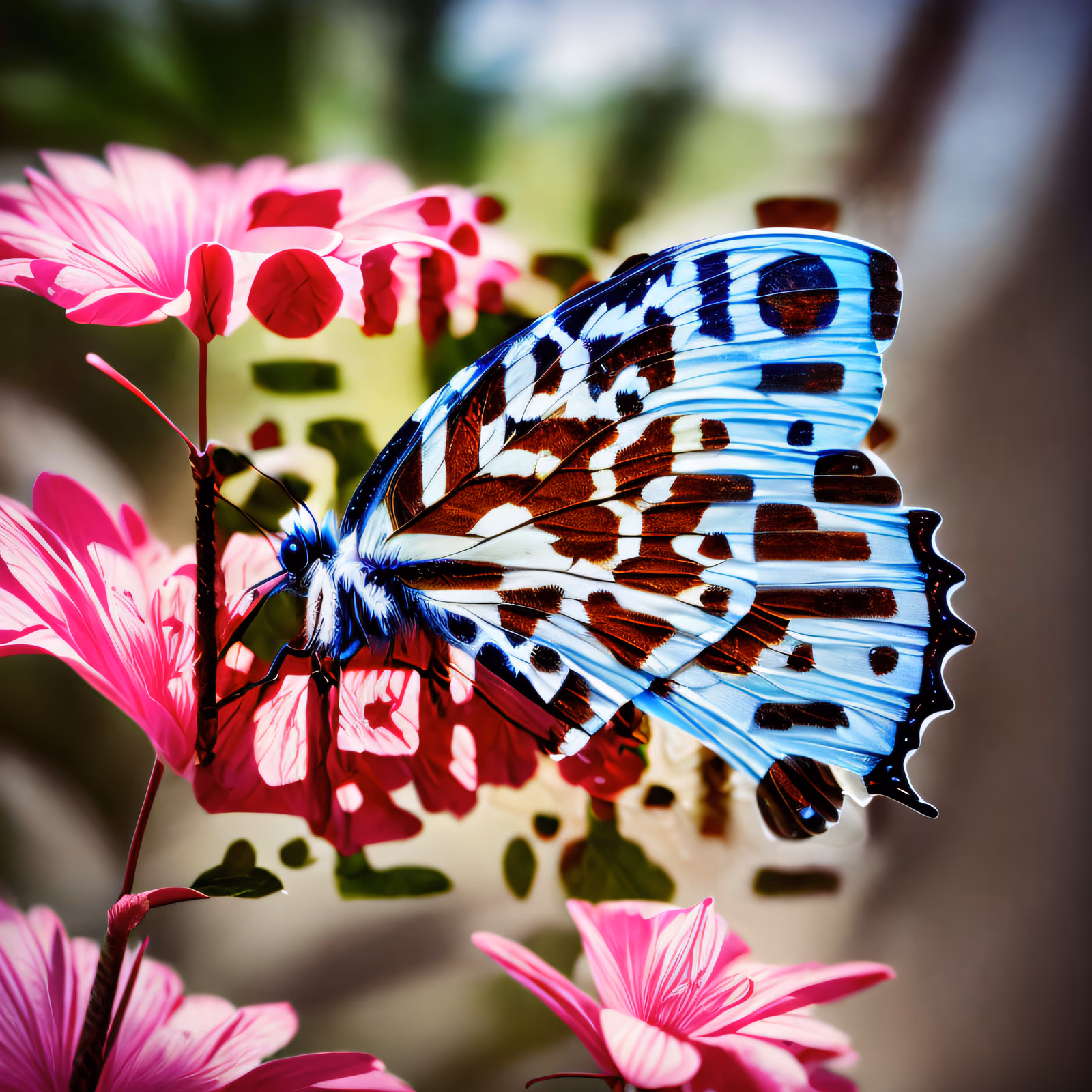 Blue Butterfly Pink Flowers Macro QR Code Art — image 1