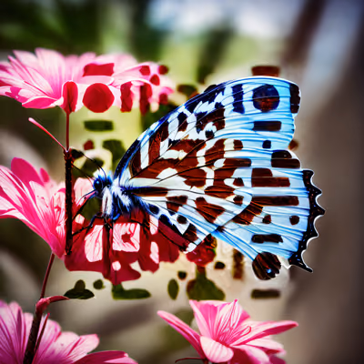 Blue Butterfly Pink Flowers Macro QR Code Art — image 1