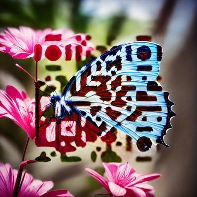 Blue Butterfly Pink Flowers Macro QR Code Art