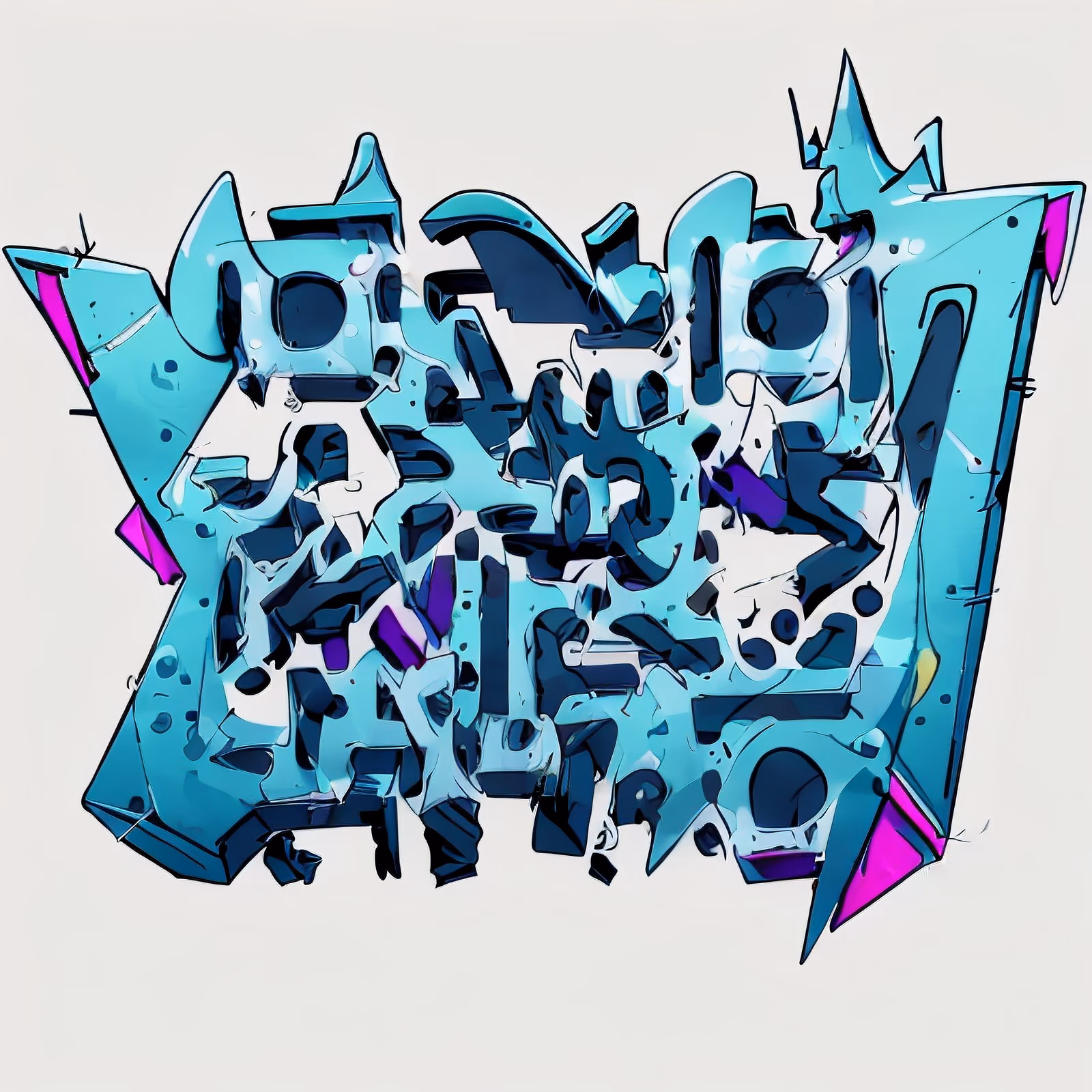 Cyan Graffiti Lettering Cartoon QR Code for Stickers — image 1