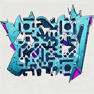 Cyan Graffiti Lettering Cartoon QR Code for Stickers