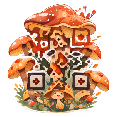 Happy Mushroom Cluster Vector QR Code for Stickers — image 1