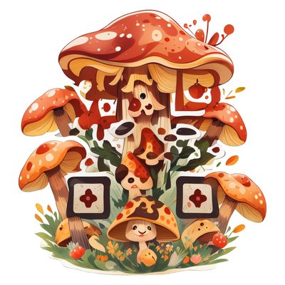 Happy Mushroom Cluster Vector QR Code for Stickers