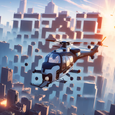 Helicopter Over City Game Art QR Code for Posters — image 1
