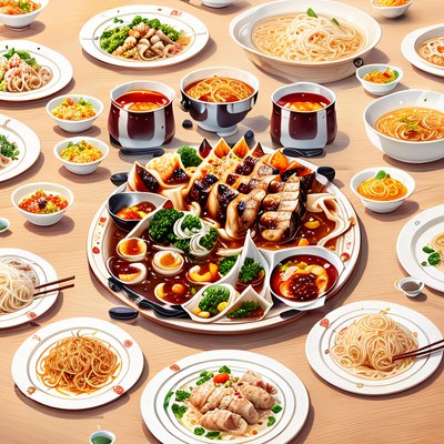 Chinese Spicy Noodle Feast Cartoon QR Code for Restaurant Menus