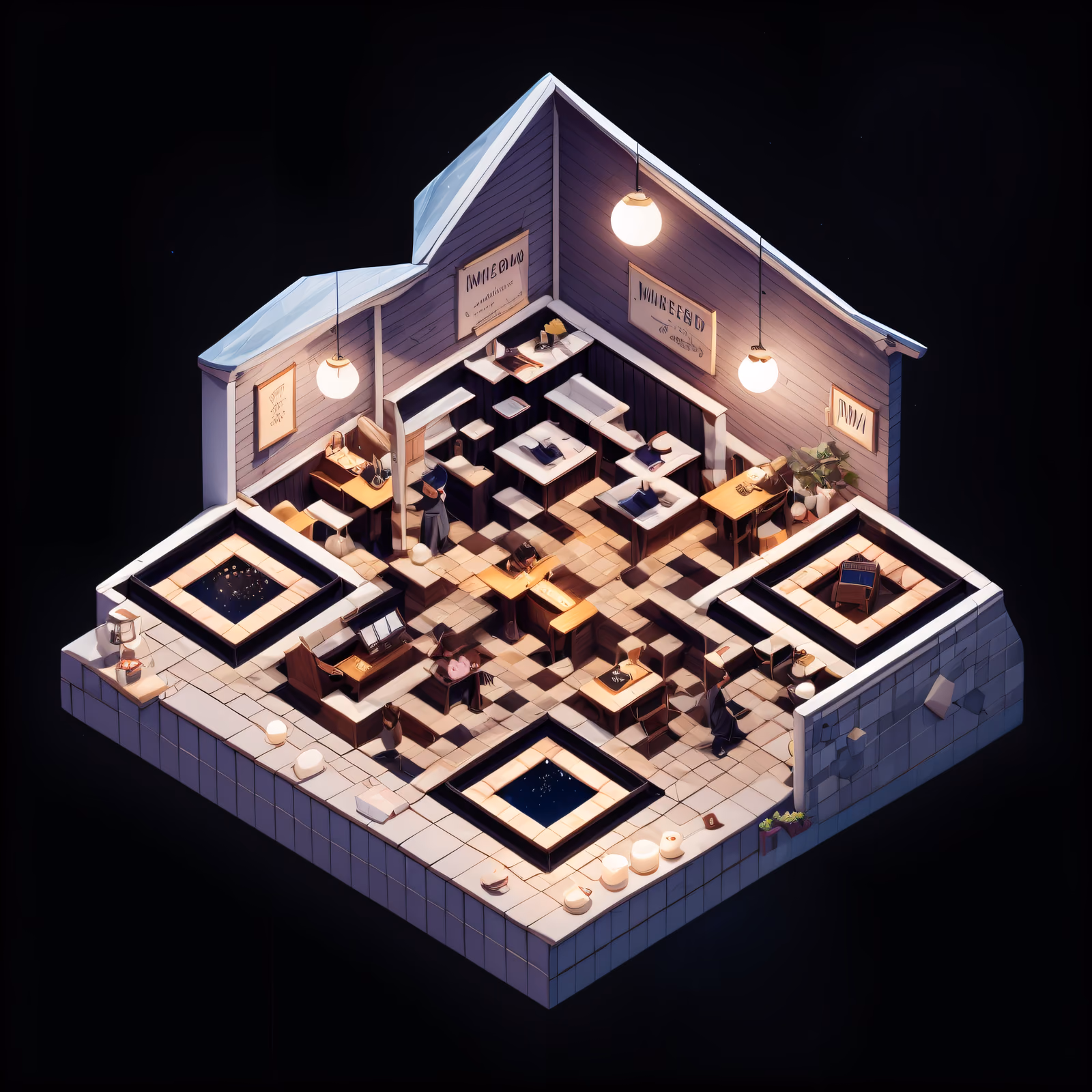 Изометрическое кафе в сумерках: QR-код для вывесок — изображение 1