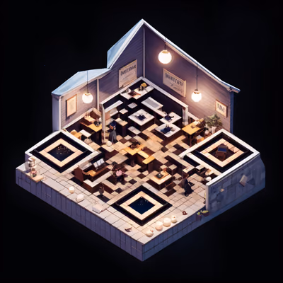 Изометрическое кафе в сумерках: QR-код для вывесок — изображение 1