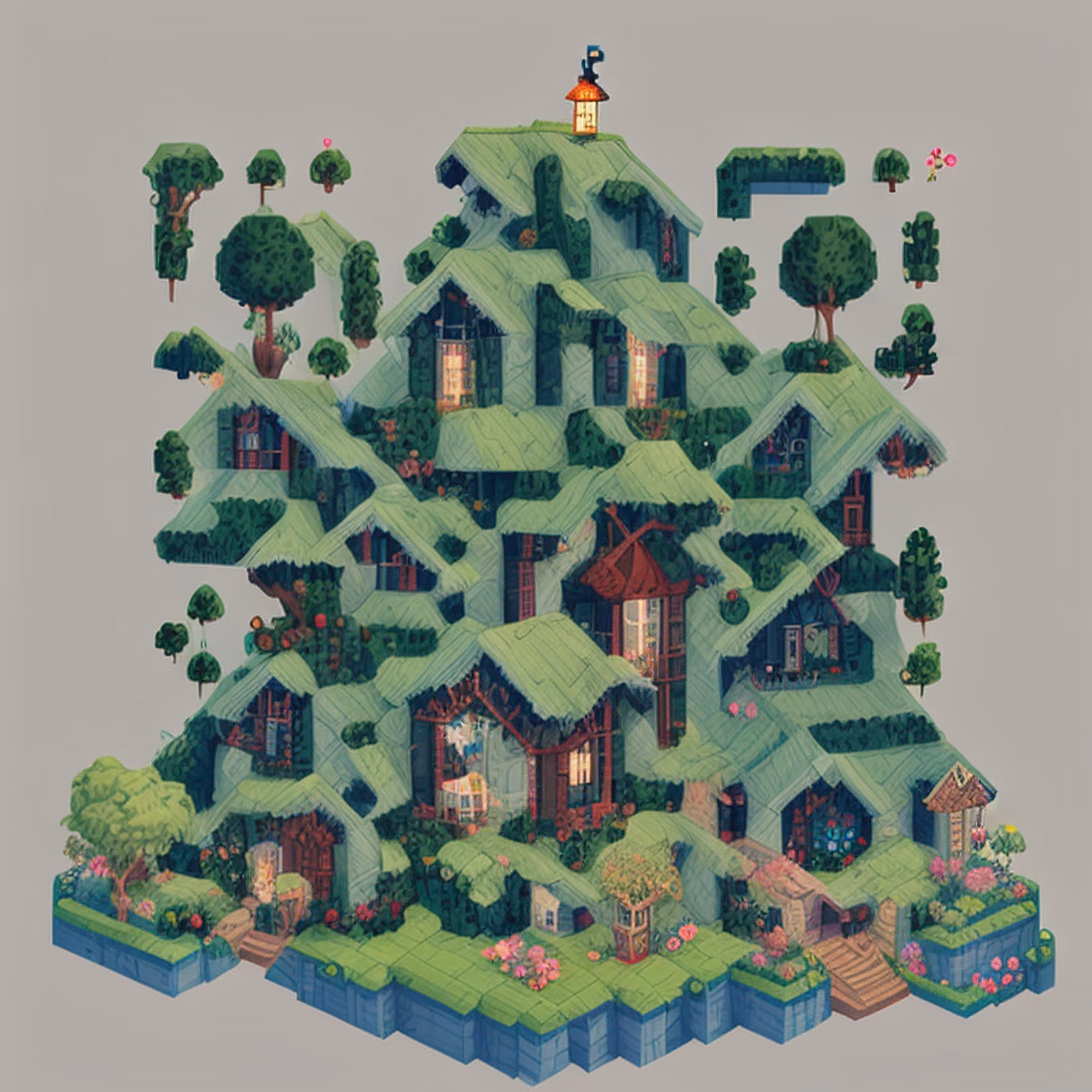 Green Roof Village Pixel Art QR Code for Posters — image 1