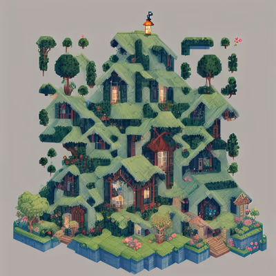 Green Roof Village Pixel Art QR Code for Posters — image 1