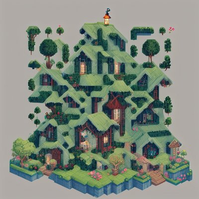 Green Roof Village Pixel Art QR Code for Posters