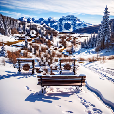 Snowy Mountain Benches Winter QR Code Art — image 1