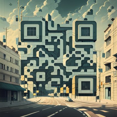Muted City Street Gouache QR Code Art
