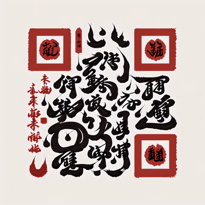 红印水墨书法二维码艺术 — 图片 1