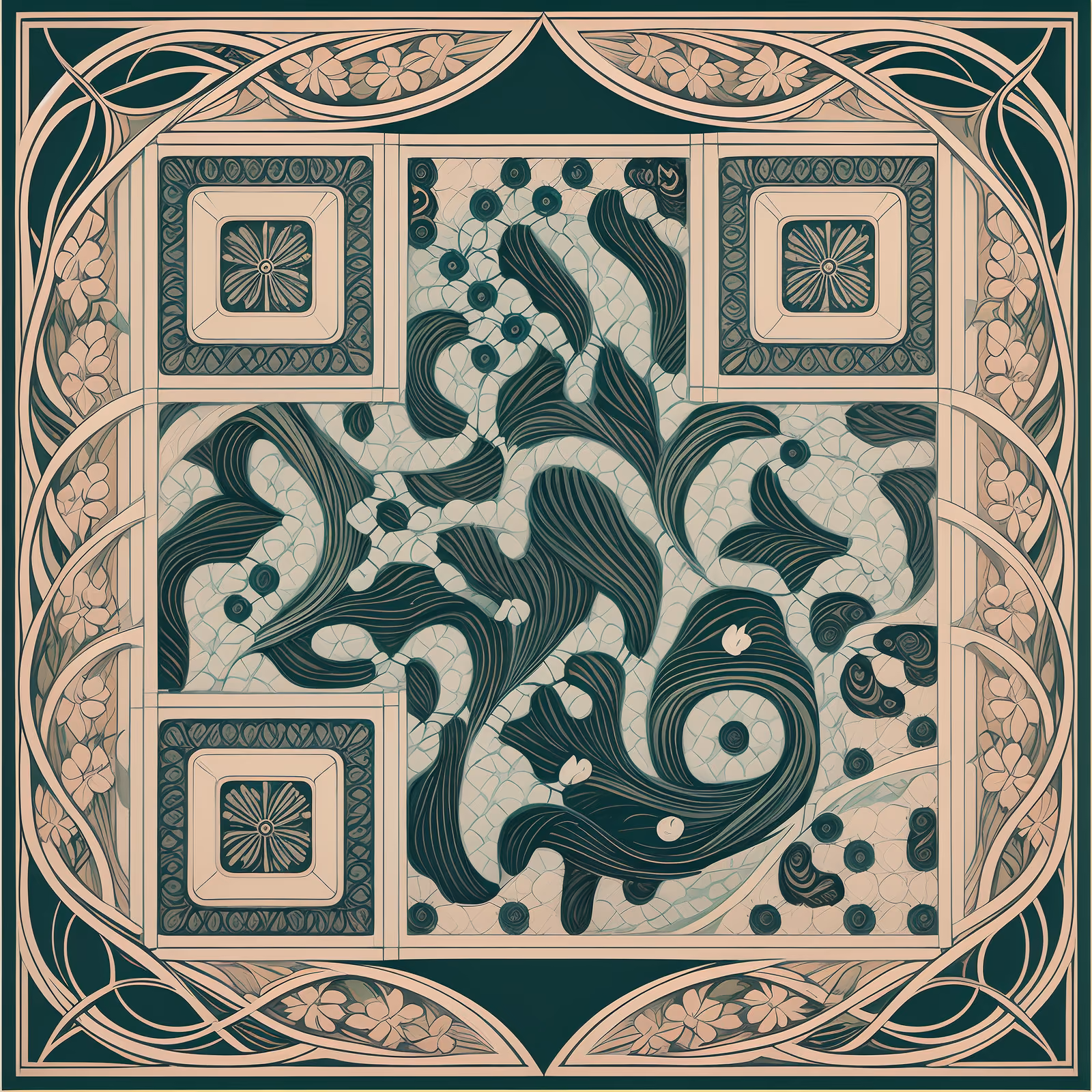 Art Nouveau Floral Tile QR Code Art — image 1