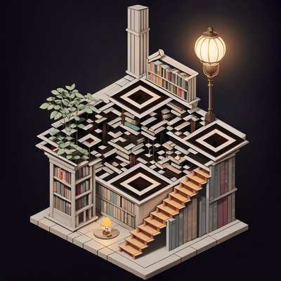 Isometric Library Diorama QR Code Art