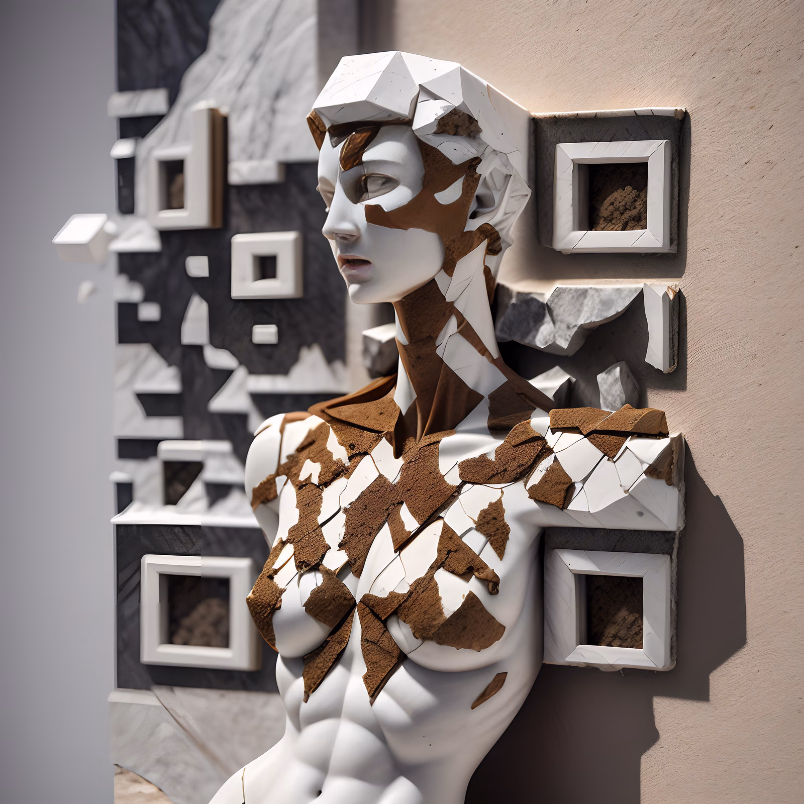 Shattered Marble Female Torso Sculpture QR Code Art — image 1