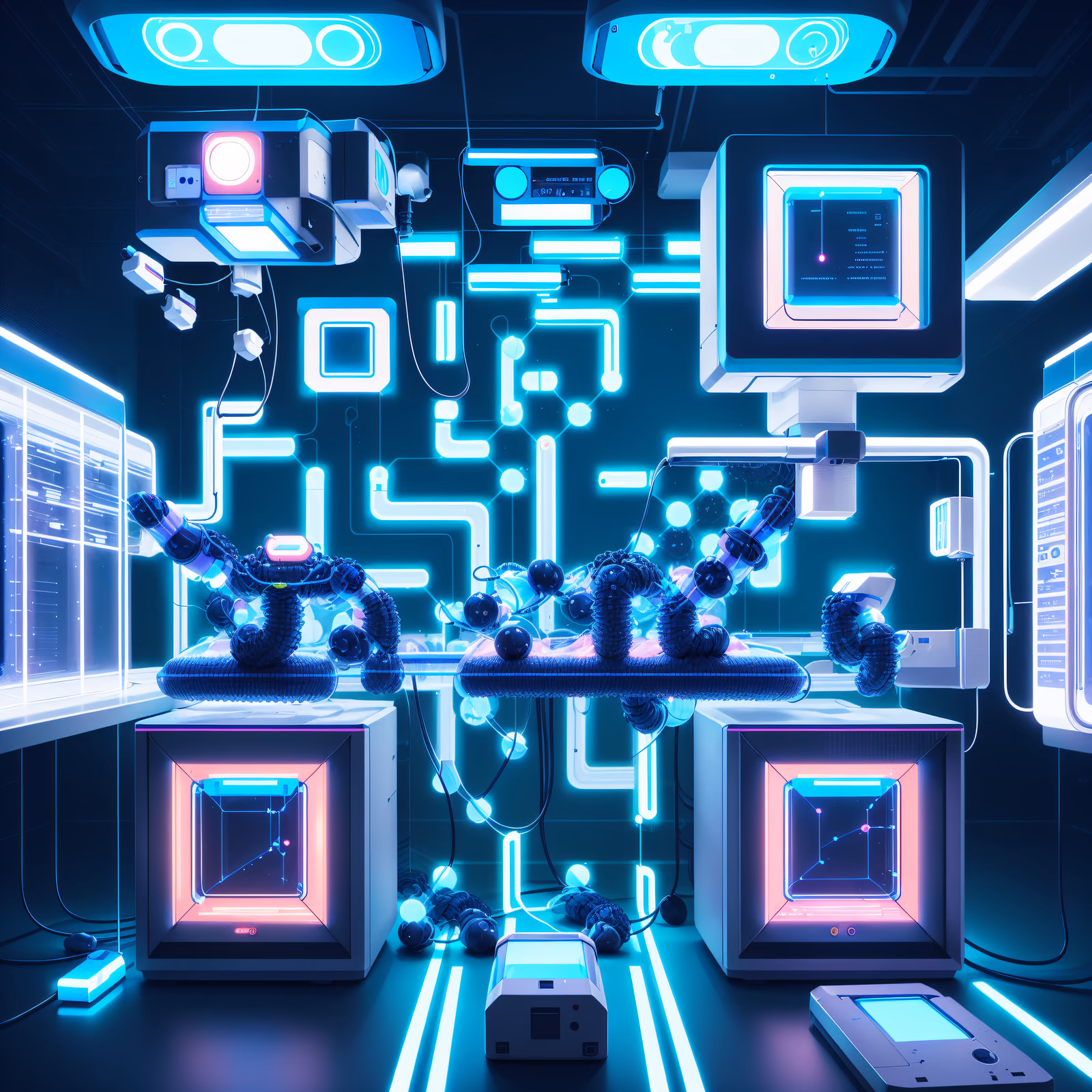 Ретрофутуристическая лаборатория нанороботов: постер с QR-кодом — изображение 1