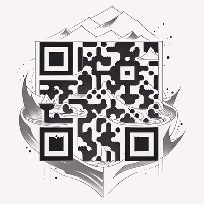 Floating Island Waterfall Tattoo Mountains QR Code for Temporary Tattoos — image 1