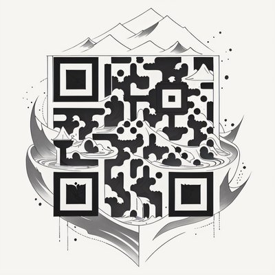 Floating Island Waterfall Tattoo Mountains QR Code for Temporary Tattoos