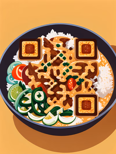 Curry Rice Bowl Cartoon QR Code for Restaurant Menus — image 1