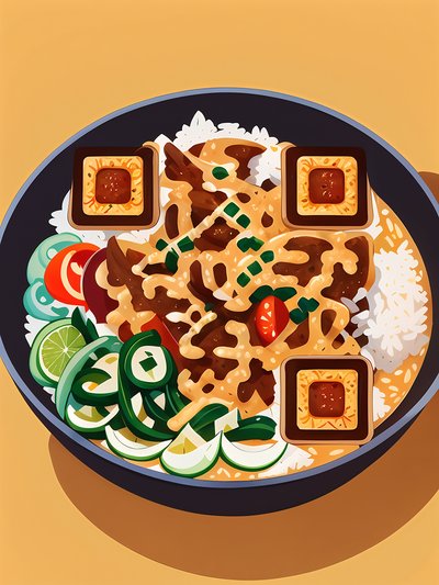 Curry Rice Bowl Cartoon QR Code for Restaurant Menus