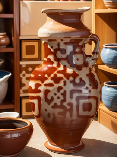 Glazed Terracotta Jug Pottery QR Code Art