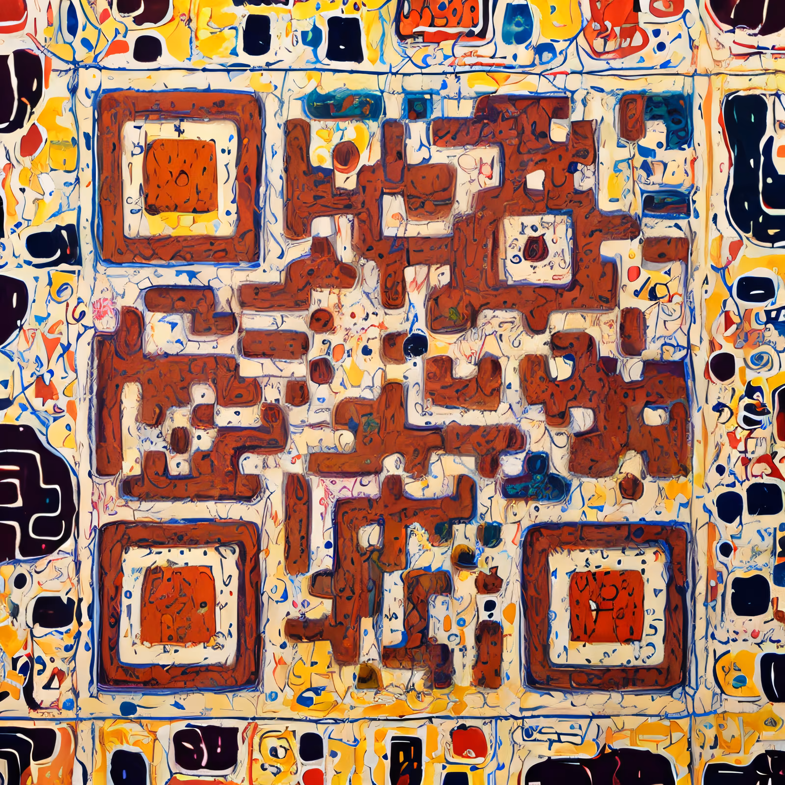 Rust Brown Art Brut Abstract QR Code Art — image 1