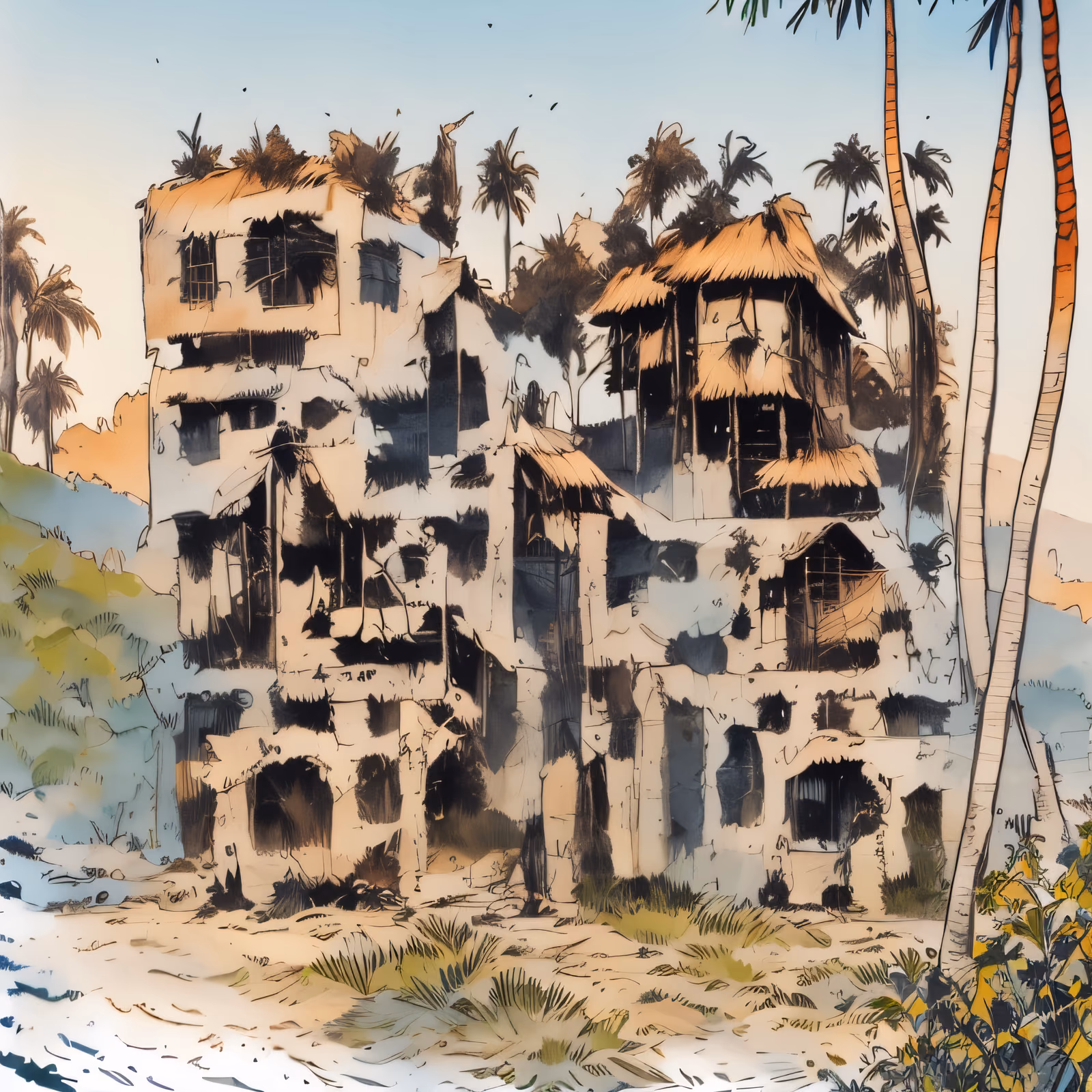 Ruined Tropical Building Comic Ink QR Code for Posters — image 1