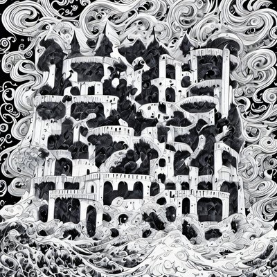 Castle and Waves Zentangle Ink QR Code Art