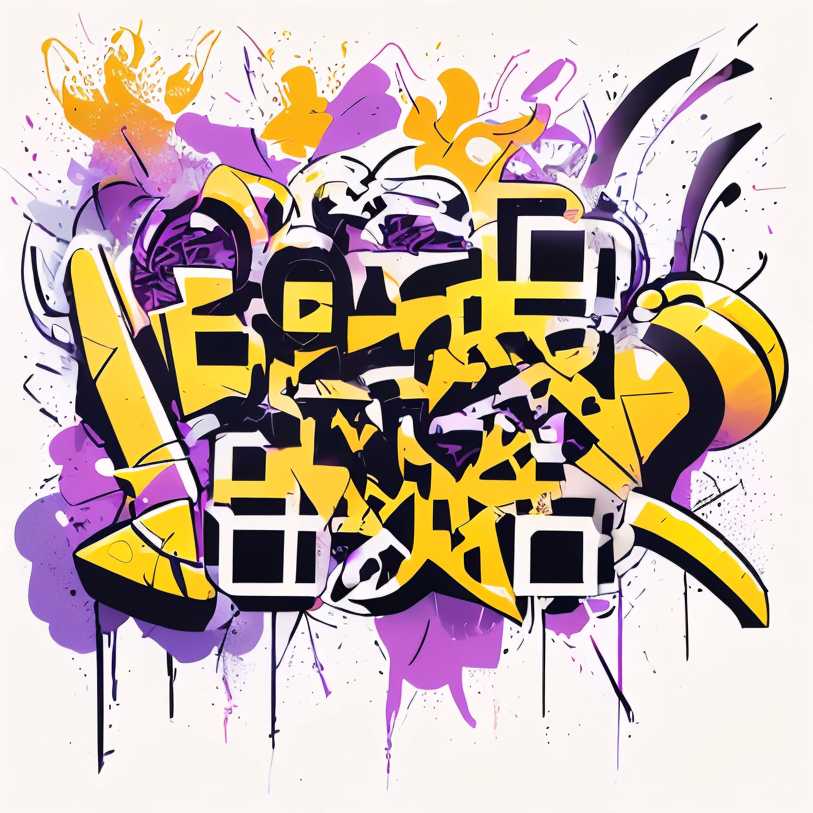 Yellow Purple Graffiti Lettering Abstract QR Code for Stickers — image 1