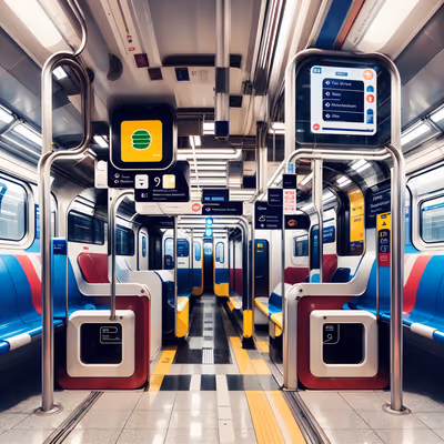 Retro Futuristic Subway Car Interior QR Code for Posters — image 1