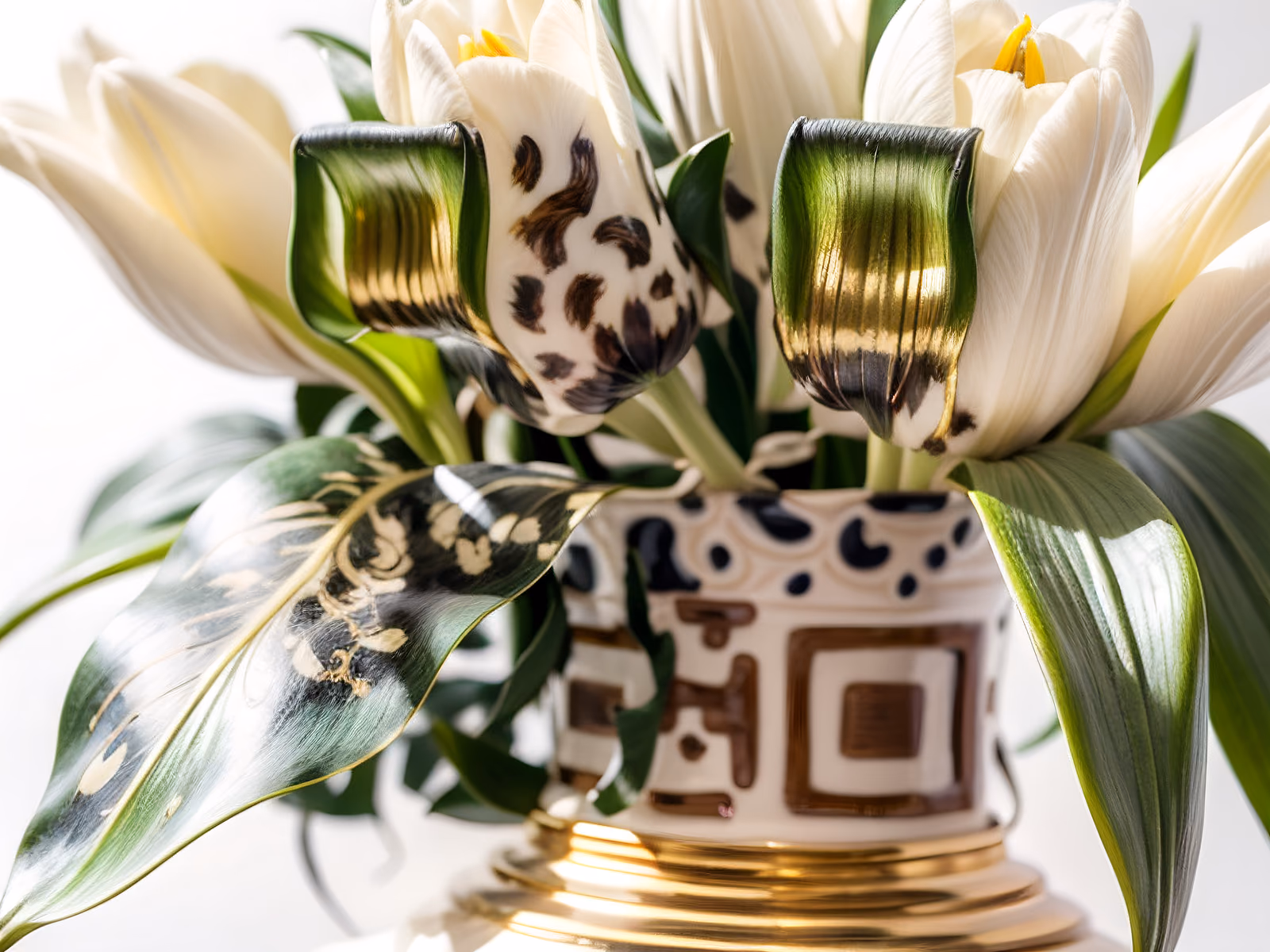 White Tulips Gilded Vase Photo QR Code Art — image 1