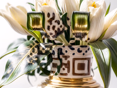 White Tulips Gilded Vase Photo QR Code Art — image 1