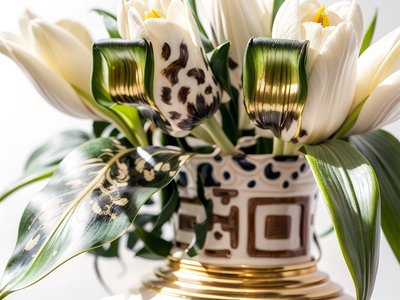 White Tulips Gilded Vase Photo QR Code Art