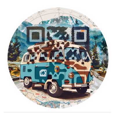 Retro Camper Van Mountain Vector QR Code for Stickers — image 1