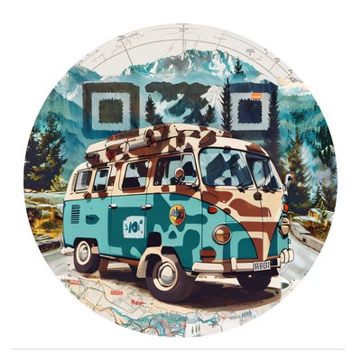 Retro Camper Van Mountain Vector QR Code for Stickers