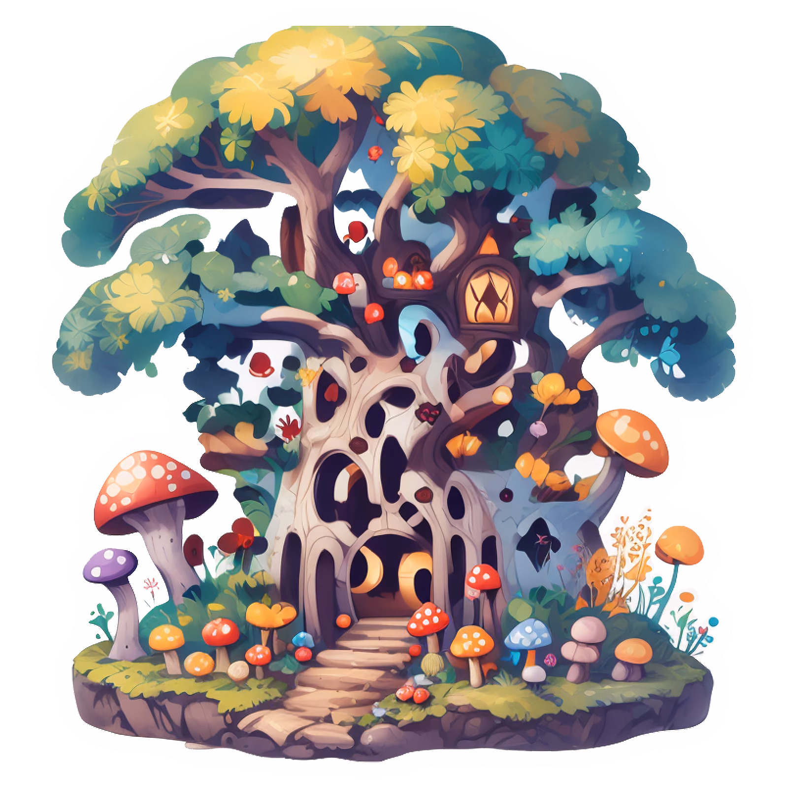 Mushroom Tree House Vector QR Code for Stickers — image 1