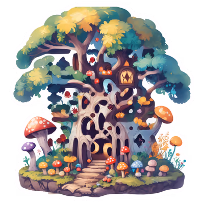 Mushroom Tree House Vector QR Code for Stickers — image 1