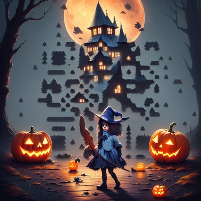 Witch and Jack-o'-Lanterns Halloween QR Code for Posters