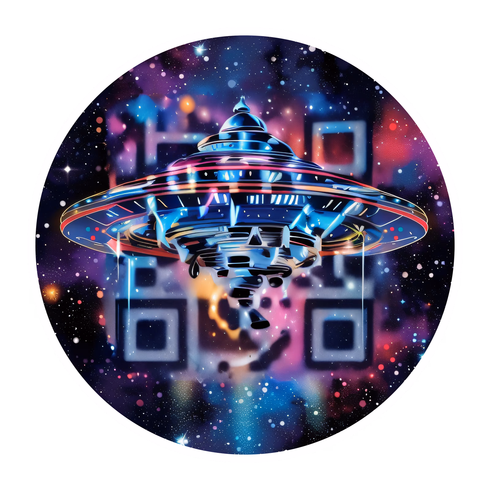 Retro Flying Saucer Galaxy QR Code for Stickers — image 1
