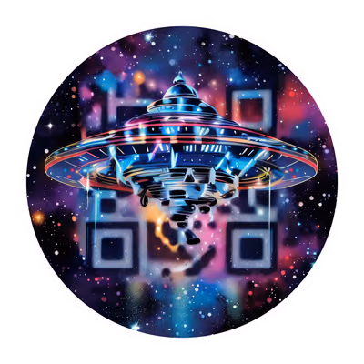 Retro Flying Saucer Galaxy QR Code for Stickers — image 1