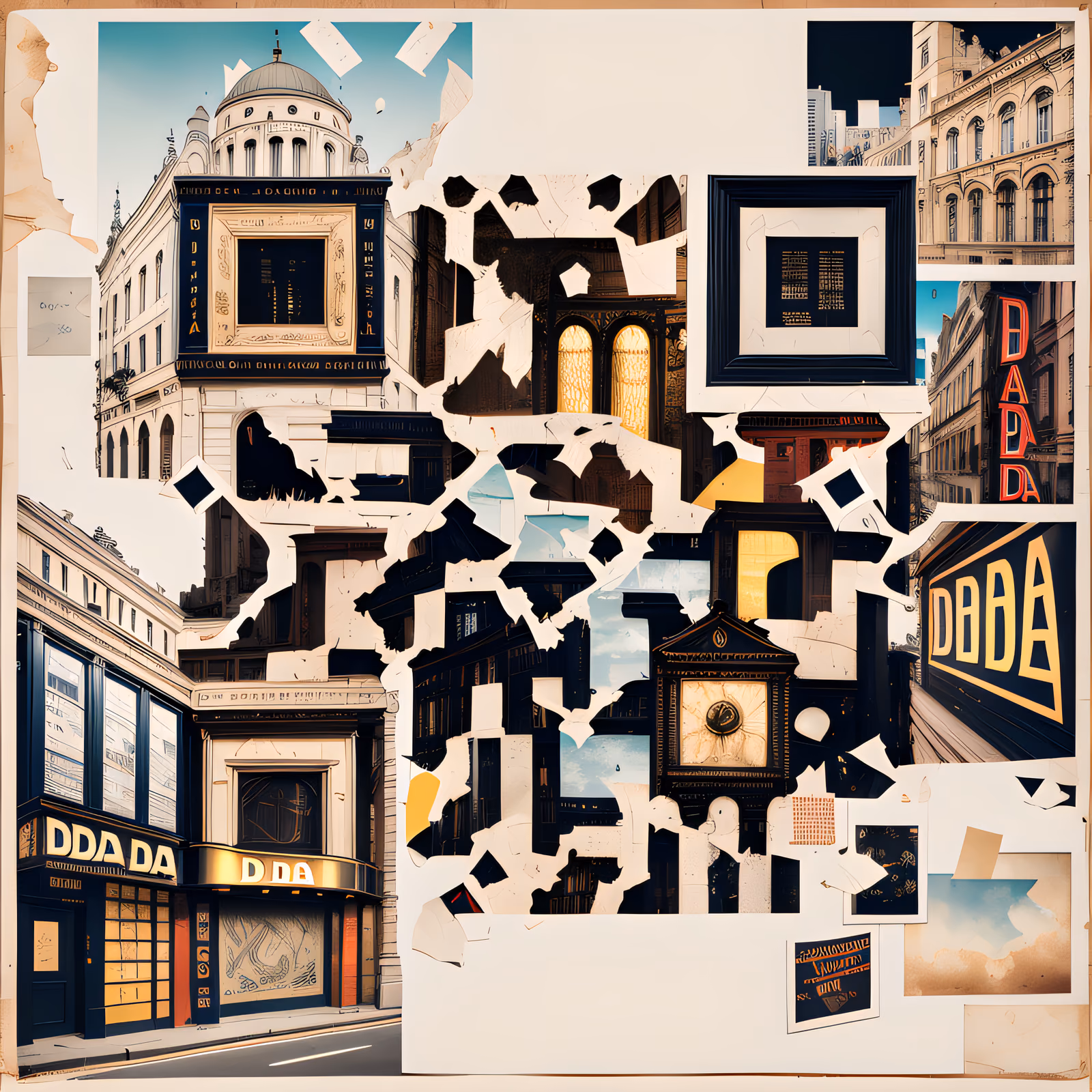 QR-код для афиш: город с театром в стиле коллажа из рваной бумаги — изображение 1