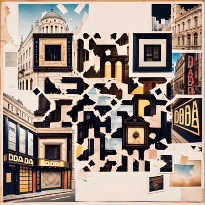 QR-код для афиш: город с театром в стиле коллажа из рваной бумаги — изображение 1