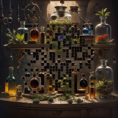 Alchemist Potion Bottles Fantasy QR Code for Posters