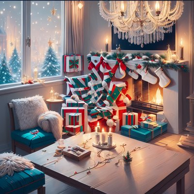 Cozy Christmas Fireplace Room QR Code for Greeting Cards